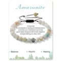 Natural gemstone Amazonite beaded bracelet detail view, healing crystal jewelry with display card. - Amazonite
