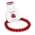 Red crystal bead bracelet detailed view, elegant red gemstone stretch bracelet for women. - Red Glass