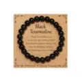 Black tourmaline natural crystal round bead bracelet with protective energy display card for daily wear - Black Tourmaline Protection Style 34