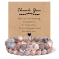 Double layer natural stone beaded bracelet with inspirational thank you card packaging jewelry. - Pink Zebra Stone & Red Network Stone