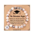 Pink zebra jasper beaded bracelet with graduation card and compass charm for friendship gift - Compass Pendant / With Display Card / Pink Zebra Jasper
