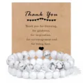 Natural white stone beaded double layer stretch bracelet with gift thank you card for women. - White Turquoise and White Porcelain