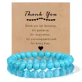 Turquoise cat eye double layer beaded bracelet set with thank you card for daily wear and party. - Blue Turquoise & Blue Cat's Eye
