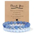Double layer beaded bracelet set with blue natural stone and opal beads on thank you card. - 4mm / Blue Aventurine & Opal