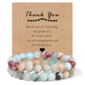 Gemstone beaded stretch bracelet set displayed on a thank you card for daily wear. - 4mm / Shoushan Stone & Amazonite