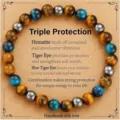 Triple protection natural tiger eye and hematite beaded bracelet for daily wear. - Dual Tiger Eye Protection Style 21