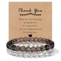 Crystal beaded stretch bracelets set with thank you card for couples and party gifts. - Smoky Quartz & Clear Quartz