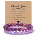 Purple agate and frosted bead double layer couple bracelet set with thank you display card. - Purple Emperor Stone & Purple Moonstone
