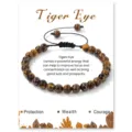 Natural Tiger Eye Stone Beaded Adjustable Braided Cord Bracelet Main View Display Card - 4mm / Yellow Tiger Eye