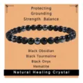 Natural black obsidian crystal beaded bracelet, healing stone energy protection jewelry for women. - Obsidian Style 1
