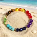 Colorful natural gemstone chakra bracelet with metal spacers, bohemian beaded yoga jewelry. - 6mm / Rainbow