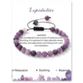 Natural lepidolite gemstone beaded bracelet with adjustable braided cord and card display. - 4mm / Phosphosiderite