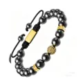 Bracelet tressé en perles noires avec accents métalliques dorés réglable hommes femmes - 8mm Or