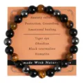 Natural stone bracelet tiger eye obsidian black tourmaline hematite healing crystal jewelry - Natural Crystal Mix Style 16