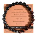 Natural crystal beaded bracelet with tiger eye and black tourmaline for daily wear. - Shiny Black, Hematite and Red Tiger Eye