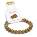 Natural Unakite gemstone beaded bracelet, green and pink round crystal stretch jewelry gift for women. - Sesame Green