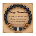 Men's Natural Tiger Eye & Matte Obsidian Beaded Bracelet with Cross Charm and Card Gift - With Card / Style 1