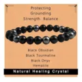Natural black obsidian tourmaline onyx hematite crystal healing bracelet for daily wear - Hematite, Black Tourmaline and Black Agate 01
