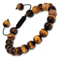 Detailed close-up of natural tiger eye gemstone beaded bracelet with adjustable cord. - Grade A Tiger's Eye