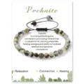 Natural Prehnite stone beaded bracelet with adjustable woven cord display card style. - Prehnite