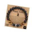 Tiger eye and matte black obsidian beaded bracelet with cross charm for men and Easter card. - With Card / Style 4