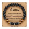 Matte Obsidian And Tiger Eye Beaded Bracelet With Cross Charm Men Jewelry Variant - With Card / Style 5