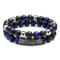 Pulsera de cuentas de ojo de tigre azul y obsidiana para hombre, joyería elegante. - 1