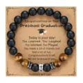 Preschool graduation beaded bracelet with matte obsidian tiger eye stones and cross bead gift. - With Card / Style 7