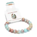 Natural stone beaded bracelet with hanging tag, elegant turquoise and brown round gemstone jewelry gift. - Shoushan Stone