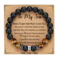Mens beaded bracelet matte obsidian tiger eye stone with cross charm gift for son gift - With Card / Style 10