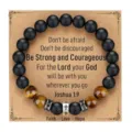 Mens beaded bracelet matte black obsidian tiger eye stones with cross charm gift card. - With Card / Style 11