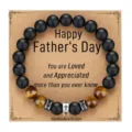 Men's beaded bracelet with matte black obsidian, tiger eye stones, and cross charm gift. - With Card / Style 13