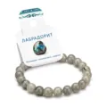 Natural grey labradorite gemstone beaded bracelet with product card, elegant crystal jewelry. - Labradorite