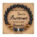 Tiger eye and matte obsidian beaded bracelet with cross charm, men's handmade gift jewelry - With Card / Style 15