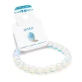 Opalite beaded stretch bracelet with hanging display card, elegant synthetic gemstone jewelry. - Opal