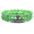 Pulsera de cuentas verdes de doble hebra con colgante de tubo plateado moda joya chic. - 10