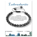 Natural labradorite beaded bracelet with adjustable woven cord for men and women jewelry style. - Flash Stone (Labradorite)