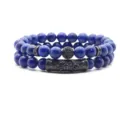 Pulsera de cuentas de lapislázuli azul de doble capa con tubo de metal negro y abalorios de cristal. - 11