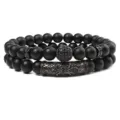 Conjunto de pulsera de cuentas negras de doble capa con bola de circonita y tubo de metal. - 12
