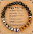 Triple protection natural black obsidian tiger eye stone bracelet with evil eye bead jewelry - Evil Eye Multi-Gem Style 23