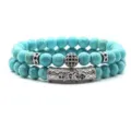 Pulsera de cuentas de piedra turquesa de doble capa con dijes de metal muy elegante - 13