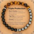 Triple protection beaded bracelet featuring black obsidian tiger eye and hematite for energy. - Metal Spacer Triple Protection Style 24