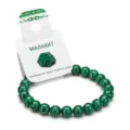 Natural malachite beaded bracelet with white tag card, elegant gemstone jewelry gift for women. - Peacock