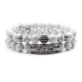 Pulsera de cuentas de piedra blanca doble juego con cilindro plateado y bolas de cristal - 14