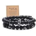 Set de pulsera de cuentas de piedra de lava y obsidiana negra mate con dolar - 15