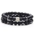 Pulsera doble de cuentas negras con abalorio smiley de metal, joyería de moda minimalista. - 16