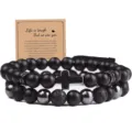 Conjunto de pulsera de cuentas negras para hombre con cruz piedra lava joya de moda - 17
