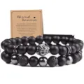 Set de pulseras de cuentas negras para hombre, cuentas de lava natural con león. - 27