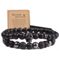 Pulsera de cuentas doble para hombre con calavera y piedras naturales de color negro. - 29