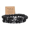 Pulsera de cuentas de doble capa de obsidiana negra piedra volcánica y abalorio para hombres. - 029